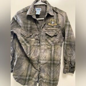 Uproar medium Boys long sleeve button down military style shirt plaid